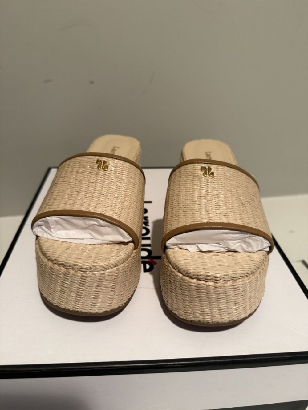 NWB Larroude Alex Platform Mules Sandals Raffia Natural Size 5.5 $315 [jb] - Picture 11 of 16